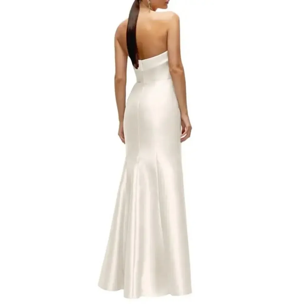 Alfred Sung Women's Strapless Satin Trumpet Gown Dress Lined Ivory Size 8 NWOT - Picture 3 of 12